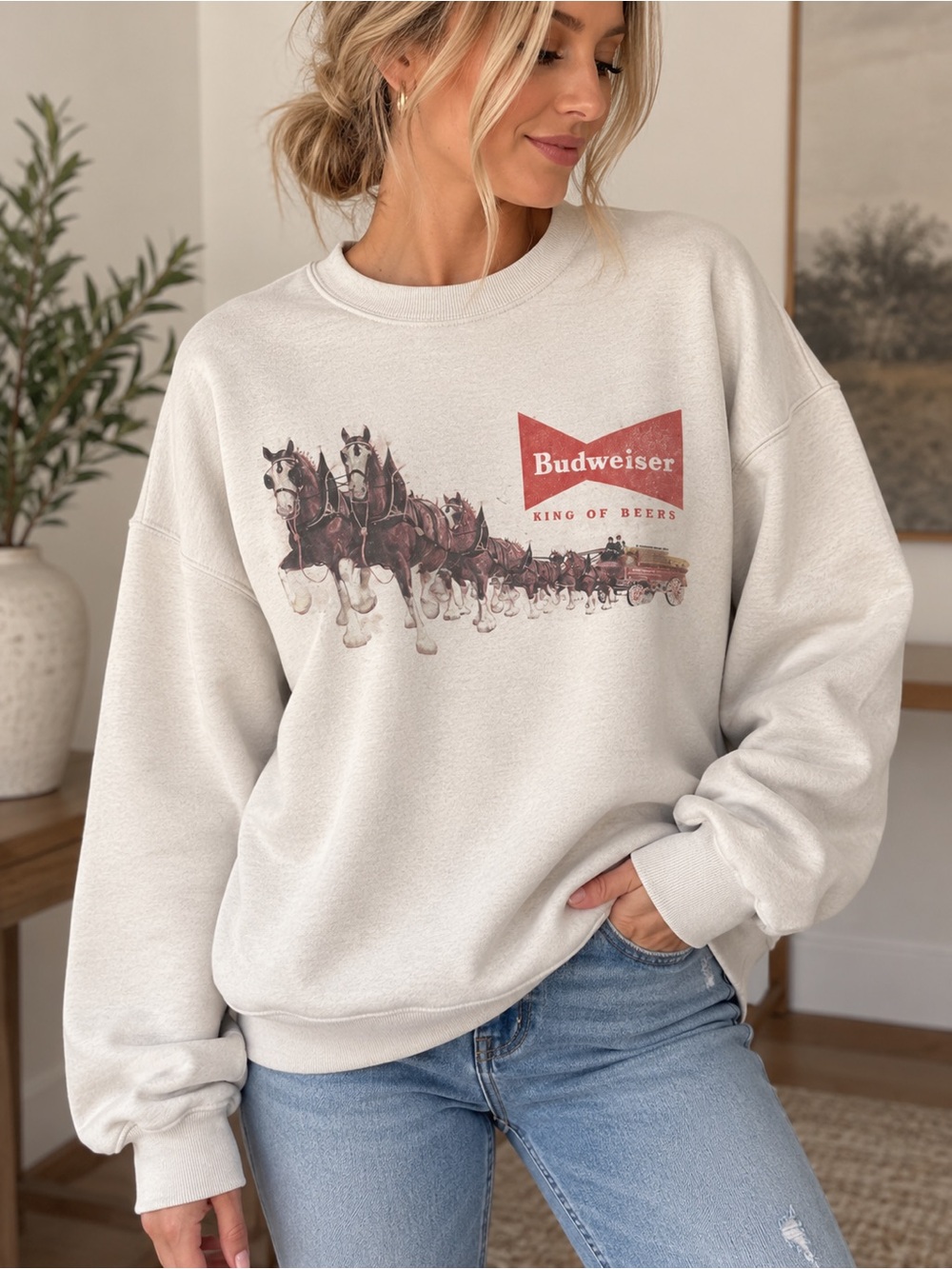 Abercrombie & Fitch Cream Graphic Crewneck Sweater with Red Logo